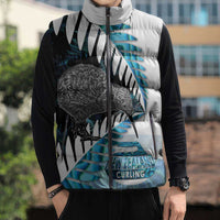 New Zealand Silver Fern Curling Personalised Sleeveless Puffer Jacket Aotearoa Kiwi Ponga Paua Shell Version LT14 - Polynesian Pride