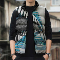 New Zealand Silver Fern Curling Personalised Sleeveless Puffer Jacket Aotearoa Kiwi Ponga Paua Shell Version LT14 - Polynesian Pride