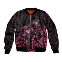 Pink Black Polynesia Floral Sea Turtle Bomber Jacket LT14 Unisex Black - Polynesian Pride