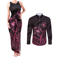 Pink Black Polynesia Floral Sea Turtle Couples Matching Tank Maxi Dress and Long Sleeve Button Shirt LT14 Black - Polynesian Pride