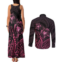 Pink Black Polynesia Floral Sea Turtle Couples Matching Tank Maxi Dress and Long Sleeve Button Shirt LT14 - Polynesian Pride