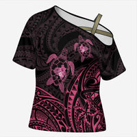 Pink Black Polynesia Floral Sea Turtle Cross Shoulder Shirt LT14 Female Black - Polynesian Pride