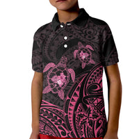Pink Black Polynesia Floral Sea Turtle Kid Polo Shirt LT14 Kid Black - Polynesian Pride