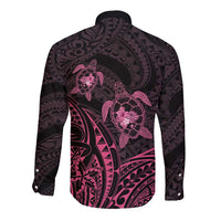 Pink Black Polynesia Floral Sea Turtle Long Sleeve Button Shirt LT14 - Polynesian Pride