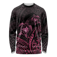 Pink Black Polynesia Floral Sea Turtle Long Sleeve Shirt LT14 Unisex Black - Polynesian Pride