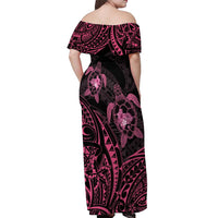 Pink Black Polynesia Floral Sea Turtle Off Shoulder Maxi Dress LT14 - Polynesian Pride
