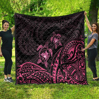 Pink Black Polynesia Floral Sea Turtle Quilt - Polynesian Pride