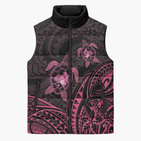 Pink Black Polynesia Floral Sea Turtle Sleeveless Puffer Jacket LT14 Unisex Black - Polynesian Pride