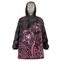 Pink Black Polynesia Floral Sea Turtle Wearable Blanket Hoodie - Polynesian Pride