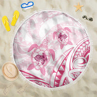 Pink White Polynesia Floral Sea Turtle Beach Blanket - Polynesian Pride