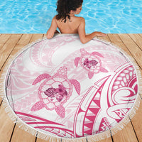 Pink White Polynesia Floral Sea Turtle Beach Blanket - Polynesian Pride