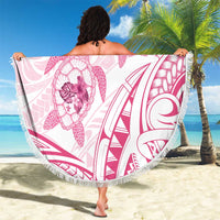 Pink White Polynesia Floral Sea Turtle Beach Blanket - Polynesian Pride