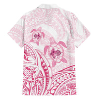 Pink White Polynesia Floral Sea Turtle Family Matching Off Shoulder Short Dress and Hawaiian Shirt LT14 - Polynesian Pride
