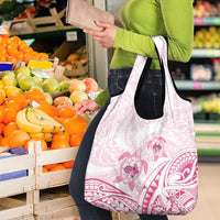Pink White Polynesia Floral Sea Turtle Grocery Bag - Polynesian Pride