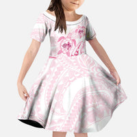 Pink White Polynesia Floral Sea Turtle Kid Short Sleeve Dress LT14 KID White - Polynesian Pride