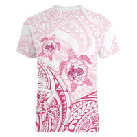 Pink White Polynesia Floral Sea Turtle Women V-Neck T-Shirt LT14 - Polynesian Pride