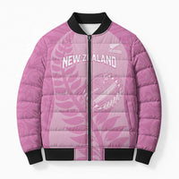 Custom New Zealand Silver Fern Rugby 2025 Bomber Puffer Jacket All Black Aotearoa Maori Pink - Polynesian Pride