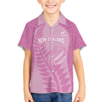 Custom New Zealand Silver Fern Rugby 2025 Family Matching Off The Shoulder Long Sleeve Dress and Hawaiian Shirt All Black Aotearoa Maori Pink