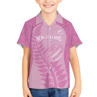 Custom New Zealand Silver Fern Rugby 2025 Family Matching Off Shoulder Maxi Dress and Hawaiian Shirt All Black Aotearoa Maori Pink