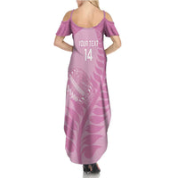 Custom New Zealand Silver Fern Rugby 2025 Family Matching Summer Maxi Dress and Hawaiian Shirt All Black Aotearoa Maori Pink