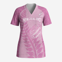 Custom New Zealand Silver Fern Rugby 2025 Scrub Top All Black Aotearoa Maori Pink - Polynesian Pride