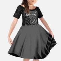 Custom New Zealand Silver Fern Rugby 2025 Family Matching Off The Shoulder Long Sleeve Dress and Hawaiian Shirt Go Champions Aotearoa Maori Black