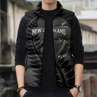 Custom New Zealand Silver Fern Rugby 2025 Sleeveless Puffer Jacket Go Champions Aotearoa Maori Black - Polynesian Pride