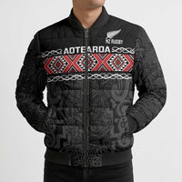 Custom New Zealand Silver Fern Rugby Bomber Puffer Jacket All Black Maori Taniko Pattern - Polynesian Pride