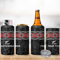 Custom New Zealand Silver Fern Rugby 4 in 1 Can Cooler Tumbler All Black Maori Taniko Pattern
