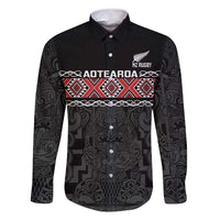Custom New Zealand Silver Fern Rugby Family Matching Off Shoulder Maxi Dress and Hawaiian Shirt All Black Maori Taniko Pattern