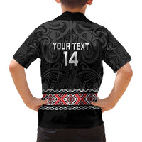 Custom New Zealand Silver Fern Rugby Kid Hawaiian Shirt All Black Maori Taniko Pattern