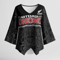 Custom New Zealand Silver Fern Rugby Kimono Sleeve Blouse All Black Maori Taniko Pattern - Polynesian Pride