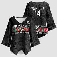 Custom New Zealand Silver Fern Rugby Kimono Sleeve Blouse All Black Maori Taniko Pattern - Polynesian Pride