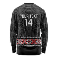 Custom New Zealand Silver Fern Rugby Long Sleeve Shirt All Black Maori Taniko Pattern