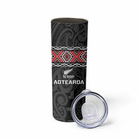 Custom New Zealand Silver Fern Rugby Skinny Tumbler All Black Maori Taniko Pattern