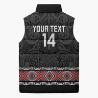 Custom New Zealand Silver Fern Rugby Sleeveless Puffer Jacket All Black Maori Taniko Pattern - Polynesian Pride