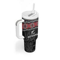 Custom New Zealand Silver Fern Rugby Tumbler With Handle All Black Maori Taniko Pattern