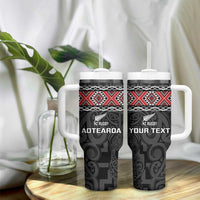 Custom New Zealand Silver Fern Rugby Tumbler With Handle All Black Maori Taniko Pattern