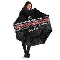 Custom New Zealand Silver Fern Rugby Umbrella All Black Maori Taniko Pattern - Polynesian Pride