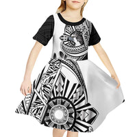Philippines Eagle Sun Kid Short Sleeve Dress Filipino Agila Polynesian Tattoo Black Color LT14 - Polynesian Pride