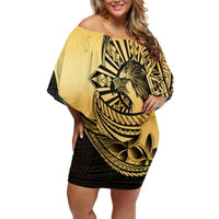 Philippines Eagle Sun Off Shoulder Short Dress Filipino Agila Polynesian Tattoo Gold Color LT14 Women Gold - Polynesian Pride
