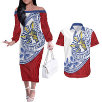 Philippines Eagle Sun Couples Matching Off The Shoulder Long Sleeve Dress and Hawaiian Shirt Filipino Agila Polynesian Tattoo Flag Color