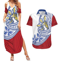 Philippines Eagle Sun Couples Matching Summer Maxi Dress and Hawaiian Shirt Filipino Agila Polynesian Tattoo Flag Color