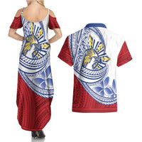 Philippines Eagle Sun Couples Matching Summer Maxi Dress and Hawaiian Shirt Filipino Agila Polynesian Tattoo Flag Color