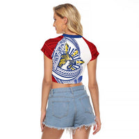 Philippines Eagle Sun Raglan Cropped T Shirt Filipino Agila Polynesian Tattoo Flag Color LT14 - Polynesian Pride