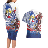 Filipino American History Month Couples Matching Long Sleeve Bodycon Dress and Hawaiian Shirt Philippines Agila USA Eagle Mix Flag