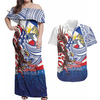Filipino American History Month Couples Matching Off Shoulder Maxi Dress and Hawaiian Shirt Philippines Agila USA Eagle Mix Flag