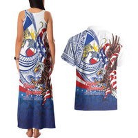 Filipino American History Month Couples Matching Tank Maxi Dress and Hawaiian Shirt Philippines Agila USA Eagle Mix Flag