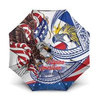 Filipino American History Month Umbrella Philippines Agila USA Eagle Mix Flag LT14 One Size Folded 11.42 inch Opened Diameter 37.4 inch Blue - Polynesian Pride