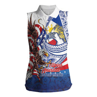 Filipino American History Month Women Sleeveless Polo Shirt Philippines Agila USA Eagle Mix Flag
